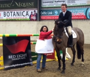Sebrena from Connolly's RED MILLS with Eddie Moloney, Warrington winner of 5th leg of the HSI Connolly's RED MILLS Spring Tour at Wexford Equestrian 7th March 2015