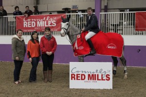 Photo attached : Left to right: Chantal Suarez, owner of Portmore Equestrian Centre, Niamh Harding, Jenny Crozier of Redmills pictured with James Hogg on Interpreter, winner of HSI Connolly's Red Mills Spring Tour Round Six at Portmore Equestrian Centre (Photo Credit Grace Lavery Equestrian News NI) 